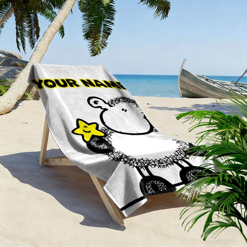 Custom Name Sheep Print Beach Towel, Large Soft Quick Dry Towel for Beach Camping Swimming