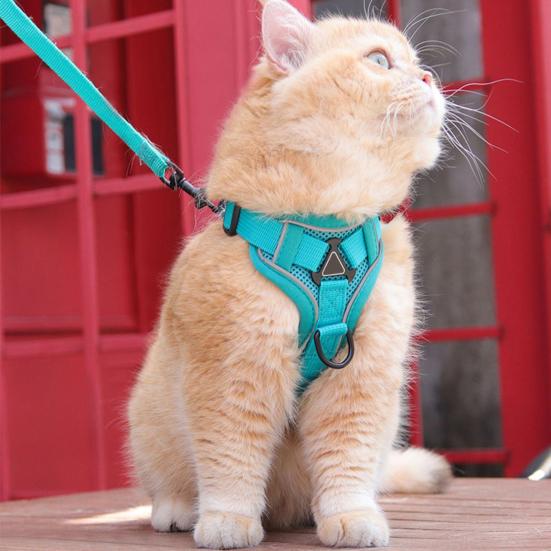 Cat Harness And Leash Reflective Strips Jacket Breathable Adjustable Vest Harness Escape Proof Easy Control Leash for Cats