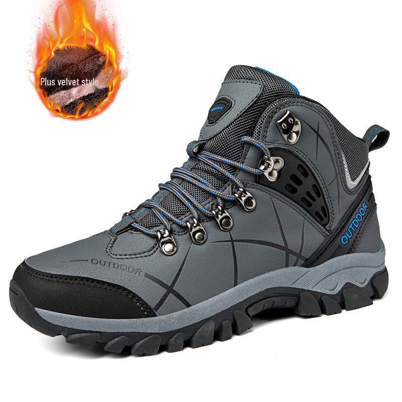 Cross-Border Outdoor High-Top Hiking Shoes - Trendy Lace-Up, Breathable, Couples' Velvet-Style Warm Cotton Shoes for Autumn/Winter.