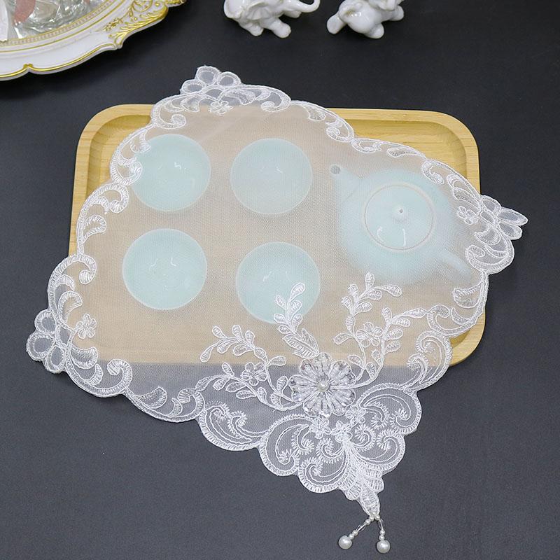 Table decoration and accessories white bead flower embroidery table place mat cloth coaster Wedding Christmas placemat kitchen