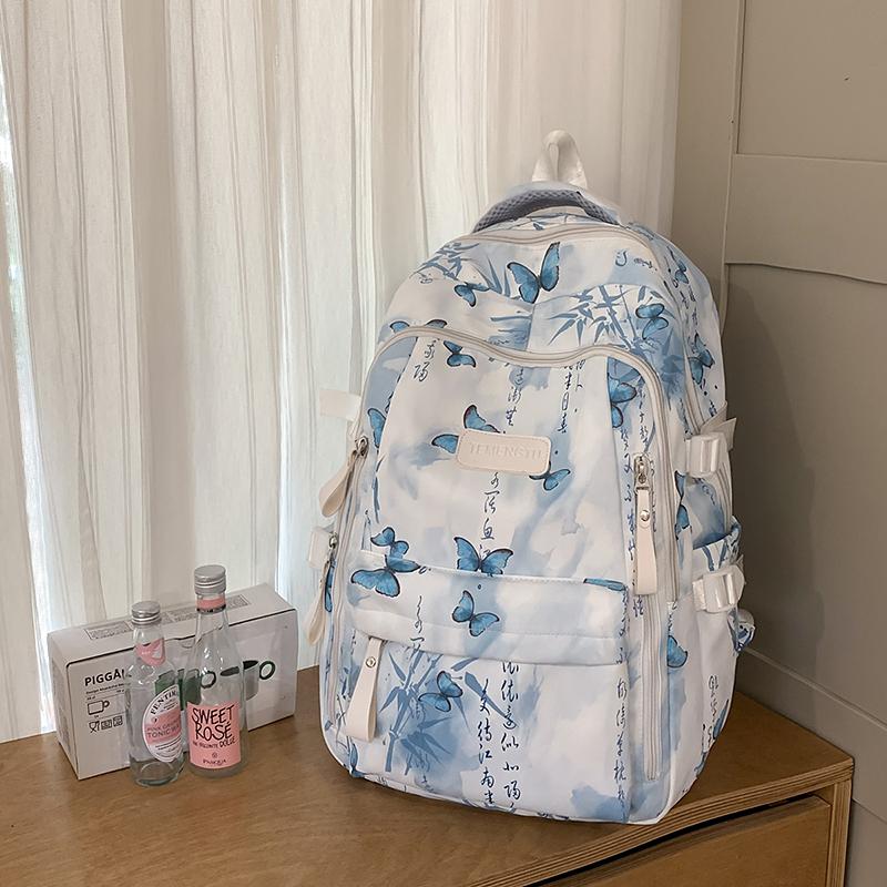 Large Capacity Women's Backpack Butterfly Printed Schoolbag For Students
