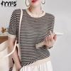 Women's Fashion Summer Spring Casual Stripe Print Short Sleeve O-Neck T-shirts and Tops