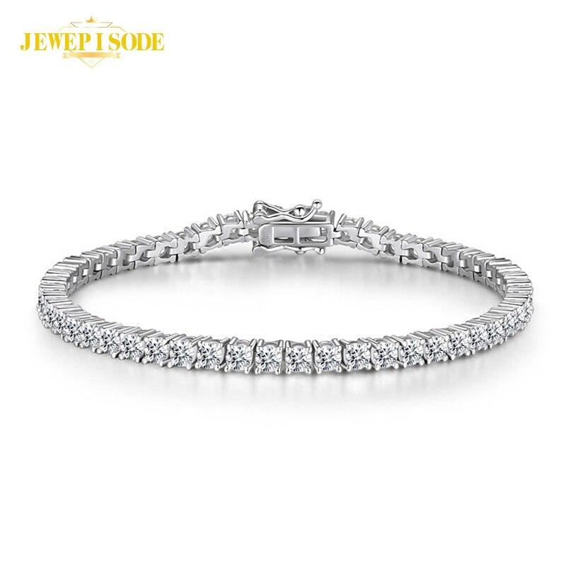 Solid 925 Sterling Silver 15-21 Cm Artificial Moissanite Diamond Tennis Pendant Women's Wedding Exquisite Jewelry Bracelet
