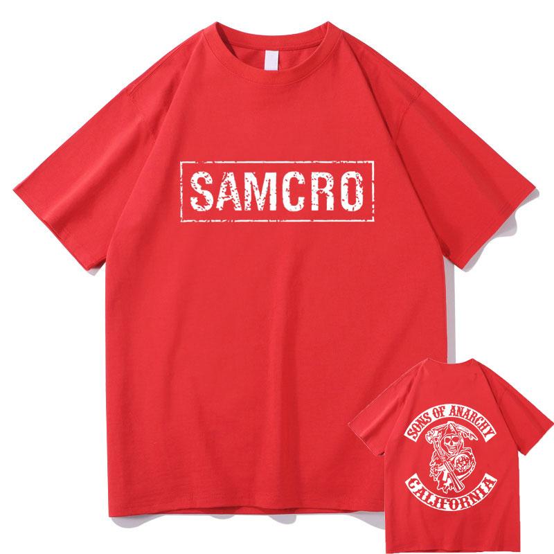 Sons of Anarchy SAMCRO Tricou cu imprimeu dublu față pentru bărbați, femei, modă, hip hop, rock, tricouri cu mânecă scurtă de vară, din bumbac, maiuri