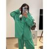 Korean Version of Lazy Stripes Spring and Autumn New Pajamas Women's Long-sleeved Trousers Large-size Loungewear Suit Can Be Worn Outside Ins