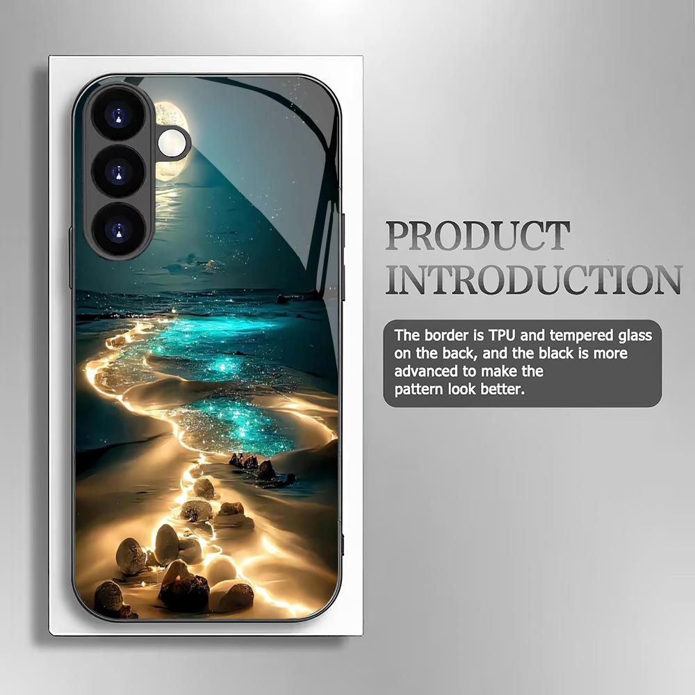 Coque de téléphone en verre trempé motif plage adaptée pour Samsung Galaxy S26 S25 S24 S23 S22 S20 FE/Ultra/Plus5G coque arrière anti-chute