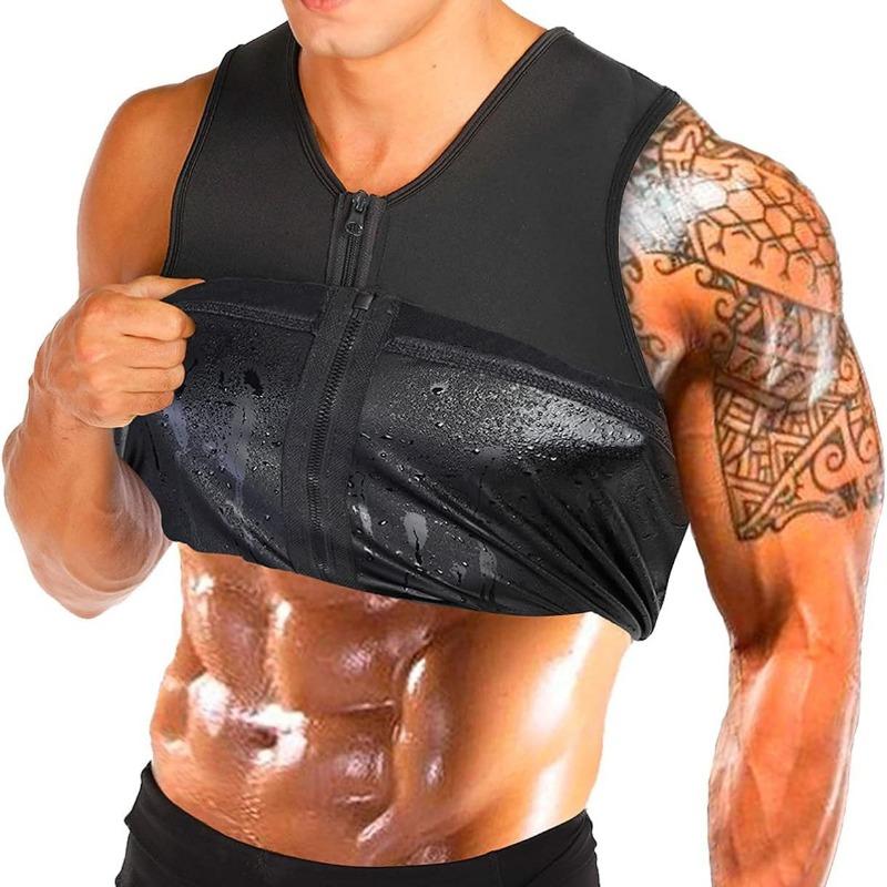 Mens Silver Coated Zipper Waist Cincher Sports Sweat Shaping Shapewear Vest