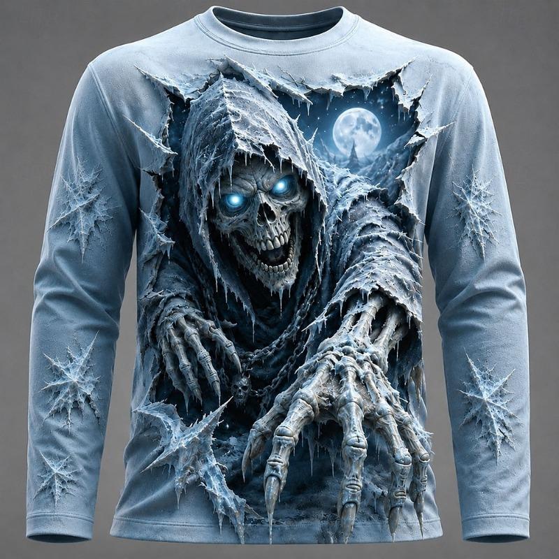 Halloween MenGraphic Printed Long Sleeve  T Shirt Gothic Skull  Pullover Tops Autumn New Festive Gift Men Clothing Tops Tees