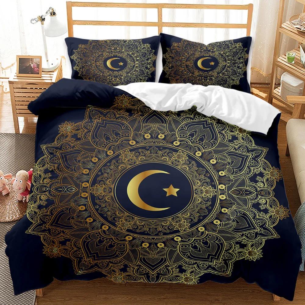 Bohemian Duvet Cover Set 3D Golden Sun and Moon Bedding Set for Kids Teens Adults Double Queen King Size Polyester Qulit Cover