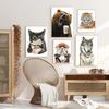 Drinking Coffee In the Morning Funny Animals Poster Prints Llama Latte Grizzly Tiger Fox Canvas Painting Kitchen Bar Wall Decor