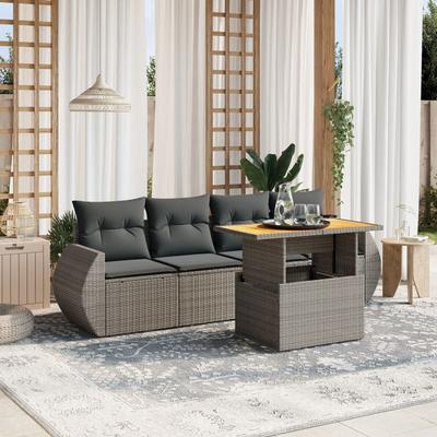 Vidaxl 5-Cz. Garden Lounge Set, Cushions, Grey PE Rattan