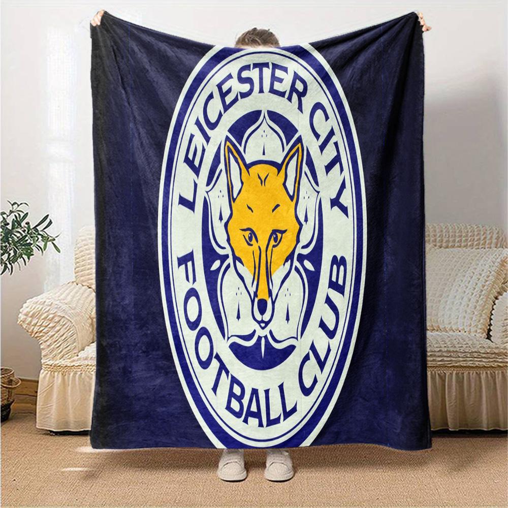 Leicester Football Club Wappen Flanelldecke, Weiches Polyester, Modernes Design, Ganzjahres für Camping, Reisen, Geschenke für Feiertage oder Geburtstage