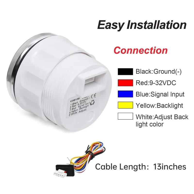 52MM 0-190Ohm Fuel Level Gauge with 7 Color Light 240-33Ohm Oil Tank Level Meter Indicator Fuel Gauge for Car Marine RV 12V 24V