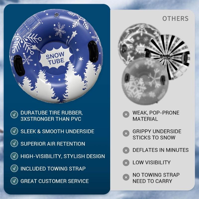 Inflatable Snow Tube Sled with Handles Inflatable Ski Rings PVC Sledding Tube Protable Winter Snow Sledding Toy