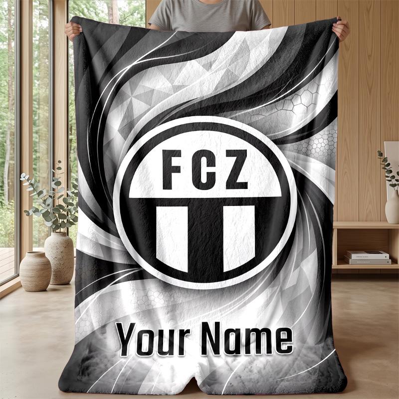 Custom Text Flannel Throw Blanket, Lightweight Cozy Bed Sofa BlanketFC Zürich