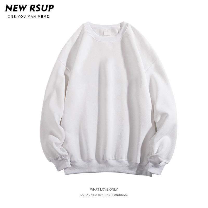 Men's Autumn/Winter Plus Velvet Thickened Sweatshirt - Trendy Round Neck White T-Shirt