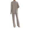 2024 Autumn Women's V-Neck Striped Knit Suit: Fashionable Two-Piece with Casual Straight Pants