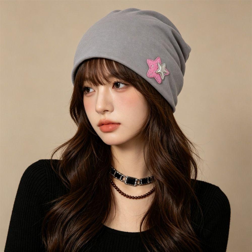 Star Pattern Women's Beanie Hat Ear Protection Brimless Knit Hat Winter Warm Hat Autumn and Winter