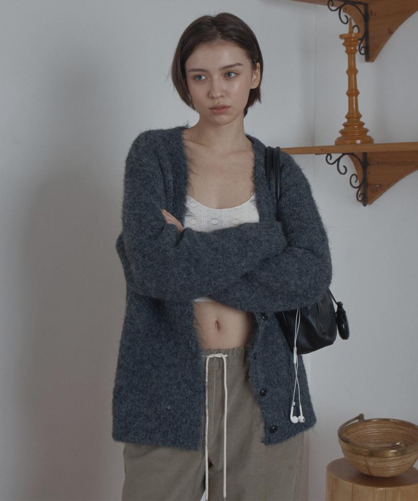 Poetseoul Hairy Over Cardigan_Charcoal