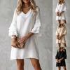 Women V Neck Tiered Flounce Sleeve Shift Dress Casual Loose Fit Mini Dress