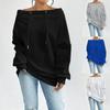 Women's Off Shoulder Long Sleeve Top Loose Fit Casual Solid Color Drawstring Midi Sweatshirt Daily Pullover