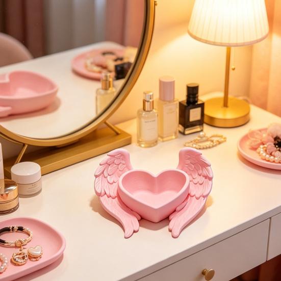 Angel Wing Jewelry Tray 3D Printed Heart Ring Holder Dish Small Trinket Organizer Bowl for Rings Earrings Necklaces