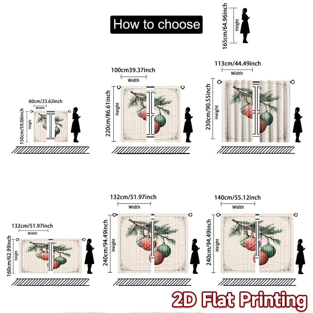 2pcs, 2D FLAT PRINTING Curtains (Without Rod) Festive Ornaments Holiday Printed Curtains Prints Light Filtering Curtains