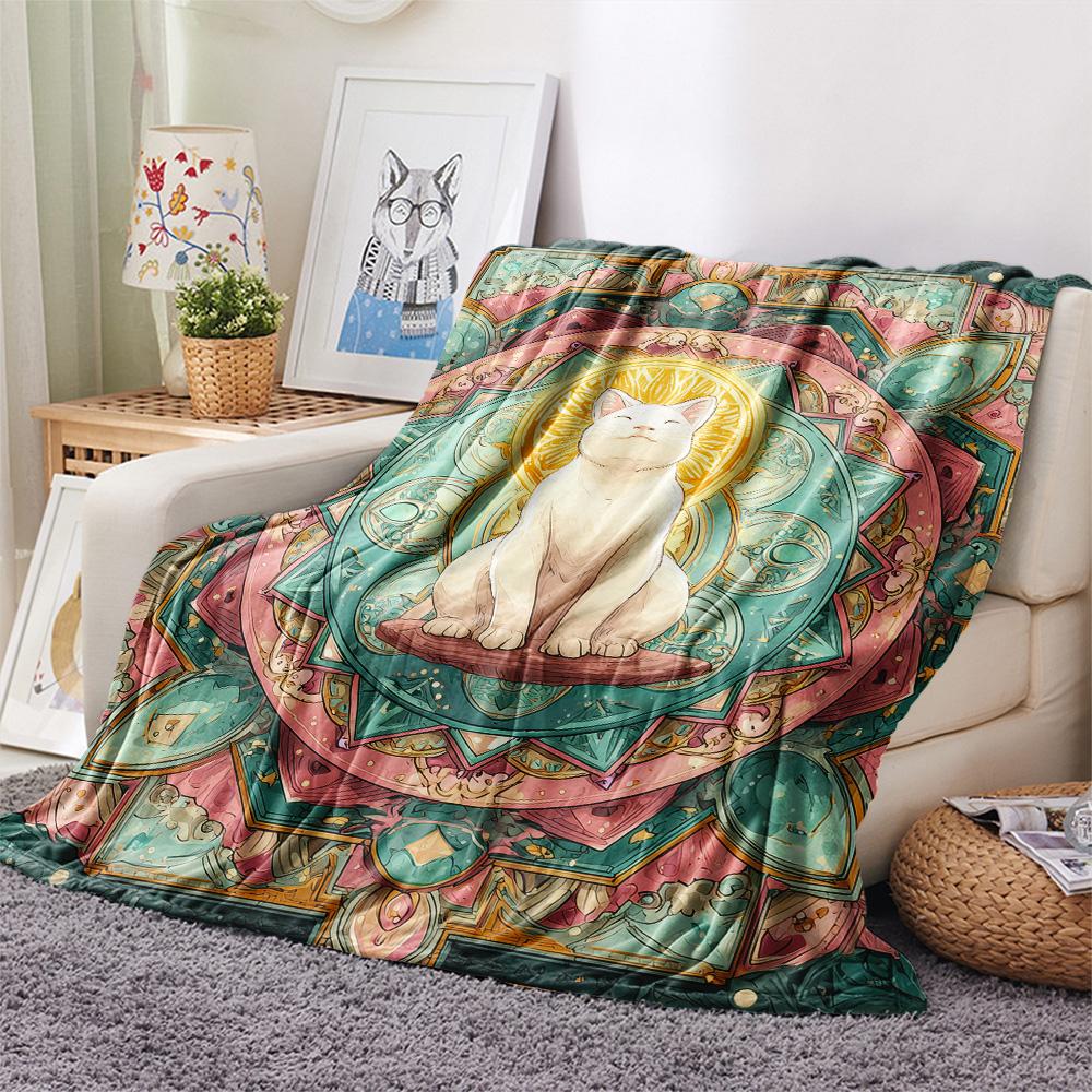 Artistic Cats  Print Flannel Blanket, High Quality Comfortable for All Seasons, Home Decor, Warmth and Comfort