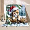 1PC Christmas Themed Cat Pine Needles Blanket Warm Soft Luxury Gifts for Children Adults Suitable for Home Bed Sofa Travel RV