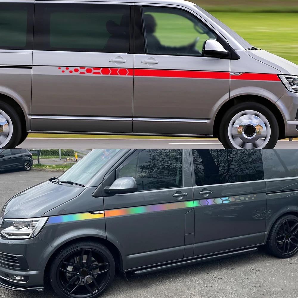 Car Styling Stripes Side Graphics Waistline Vinyl Decals Stickers For VW T4 T5 T6 Transporter Camper Van Honeycomb Hex Decor