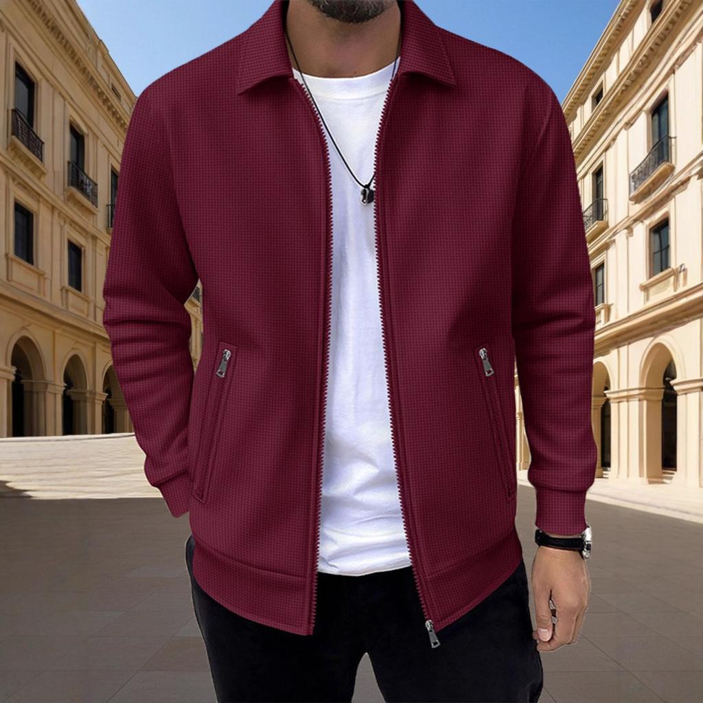 Men S Slim Fit Lapel Solid Color Long Sleeve Casual Jacket With Zipper Pockets