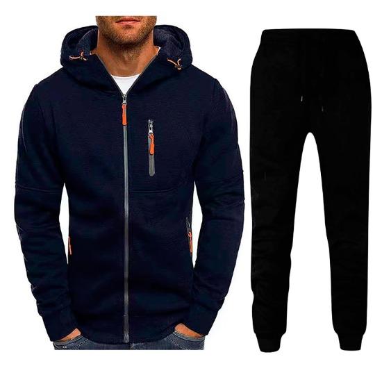 2024 Men's Winter Sports Leisure Fitness Multi Zipper Set Hooded Sweatshirt and Pants
