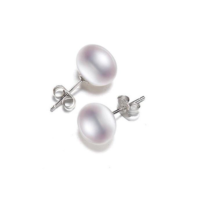 Real Natural Freshwater Pearl Stud Earrings for Women ,White Pink Purple 925 Sterling Silver Gold Plated Jewelry