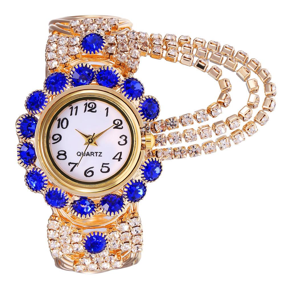 Female Round Dial Bracelet Watch Rhinestone Digital Quartz Wristwatch