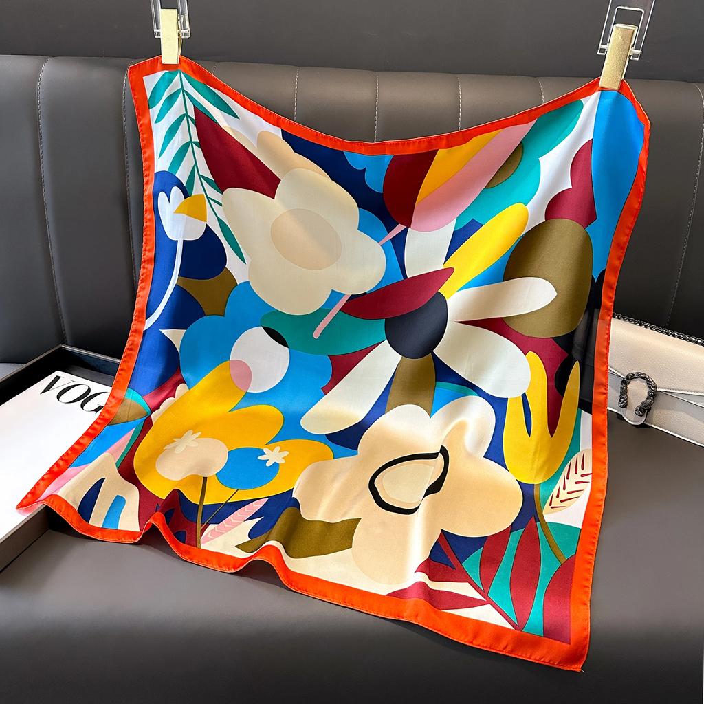 Módní potisk Hedvábné čelenky Šátek Ženy Jaro Nové Elegantní Květinové Bandana Krční šátek Čelenky Foulard Dámské Šátky