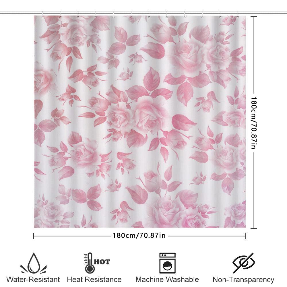 Pink Floral Shower Curtain Soft Waterproof Fabric For Bathroom Decor In Various Sizes Available