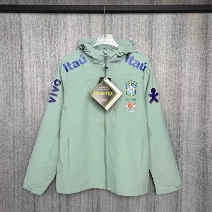 Windproof Wholesale Football Warm Jacket Jacket Men's and Women's Thin Brazil Team Jacket Training Hooded Long Sleeve Velvet