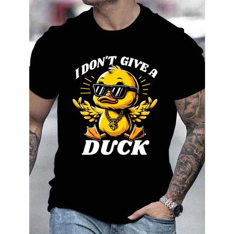 Tailles européennes Style Dessin Animé Canard Cool Et Lettres I DON'T GIVE A DUCK Imprimées T-shirt à Col Rond, Haut d'Été Pour Vêtements de Loisirs Urbains pour Hommes