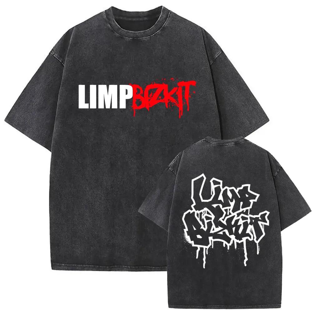 Washed Vintage Rock Band Limp Bizkit T-shirt Men Women Casual Oversized Short Sleeve T Shirts Male Classic Harajuku Streetwear