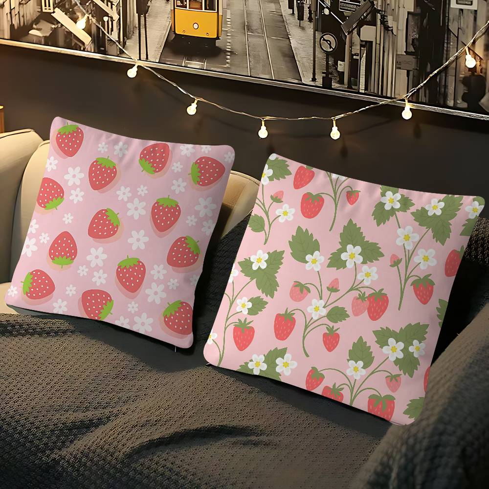 Housse de coussin mignonne Kawaii Fraise Pouces Décoration Rustique Housse de coussin décoratif pour canapé