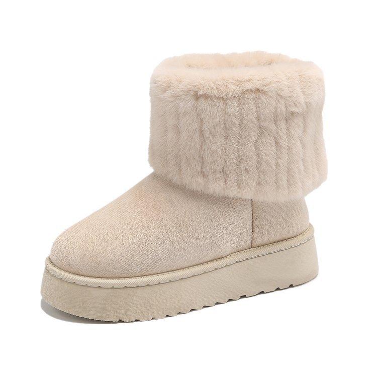 Fashion Large Size Thick-soled Snow Boots Women's 2025 Winter New Sleeve Piled Warm Medium Tube Flanged Fluffy Cotton Shoes