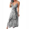 Women's Halter Leopard Butterfly Print V-Neck Sleeveless Bottom Dresses