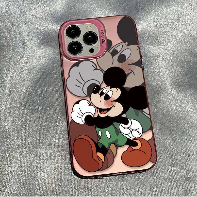 Trendy Mischievous Mickey Silver Electroplated Hard Shell Phone Case for iPhone 15 Pro Max & 14