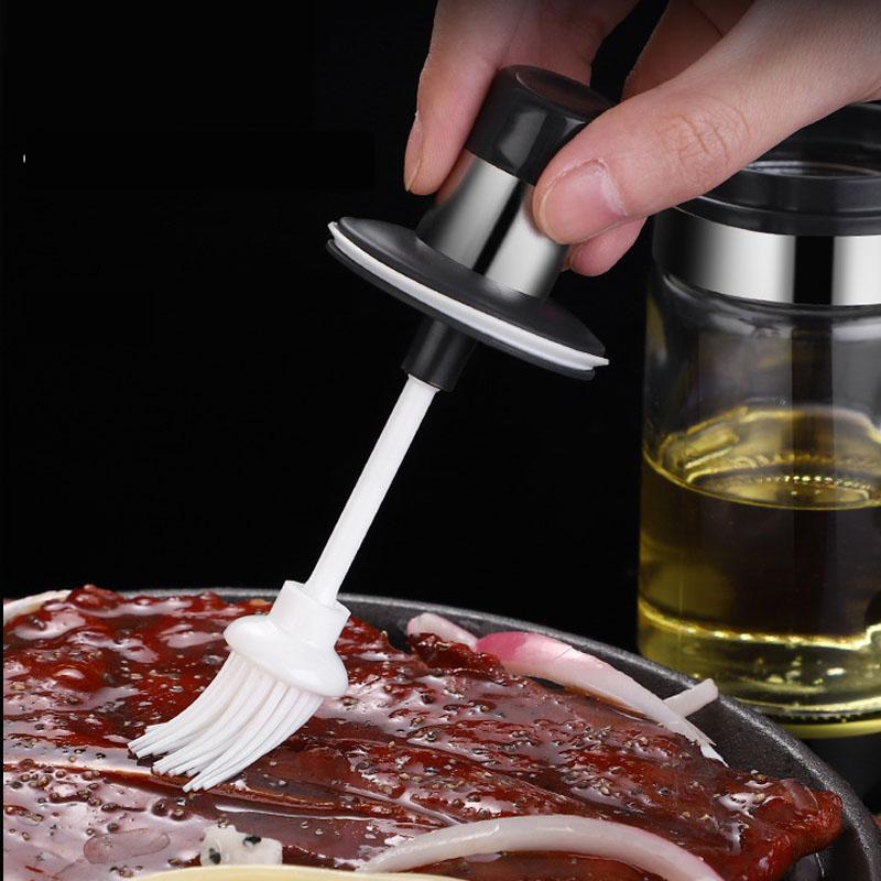 Stainless Glass Seasoning Bottle Sealed Leakproof Spice Jar Kitchen Seasoning Bottle Oil Vinegar Soy Brush Bottle
