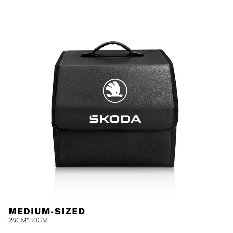 Auto Kofferraum Aufbewahrungsbox Leder Aufräum Organizer Tasche Für Skoda Octavia Superb Rapid Kodiaq Karoq Fabia Kamiq Vision RS Yeti Scala FI4