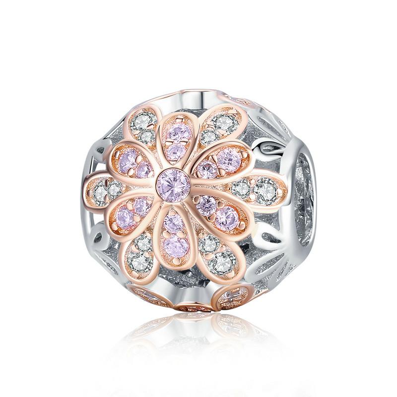WOSTU Daisy Flower Series Charms 925 Silver Spacer Beads Dangle Charms Fit Bracelets DIY Jewelry