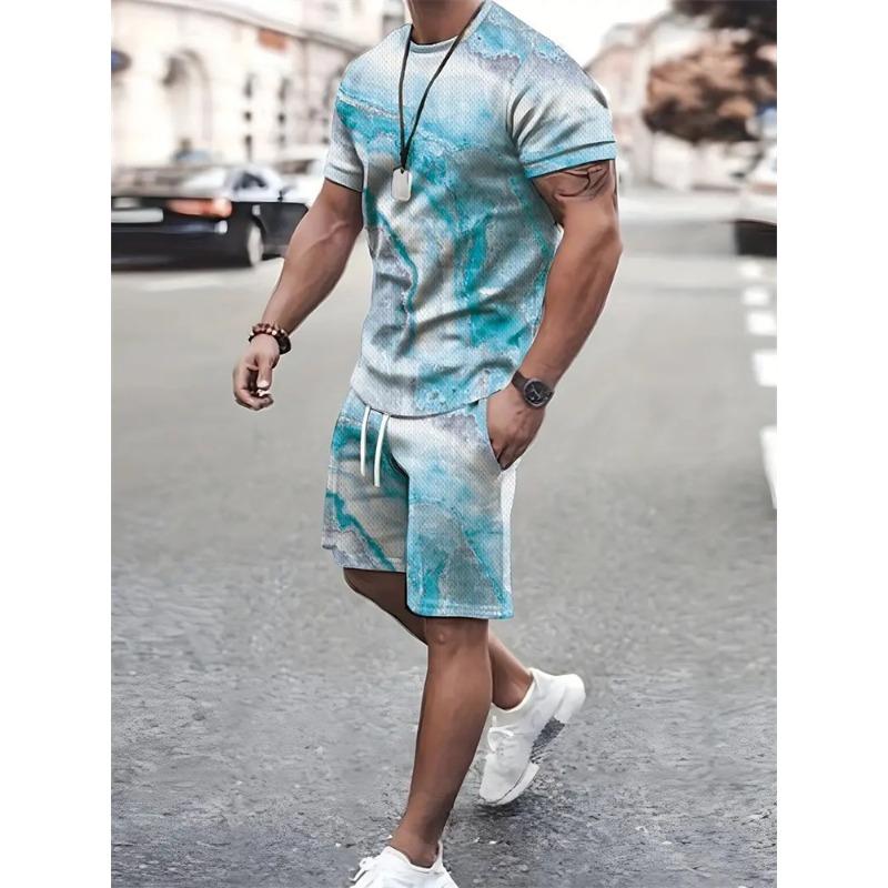 Summer Anchor Flower 3D Print T-Shirts Shorts Sets Men's Tracksuits Oversized Short Sleeve T Shirt Pants Set Man Suits Clothing
