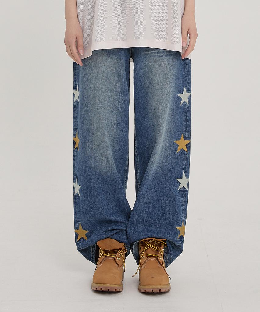 WAIKEI Star Denim Pants Medium Blue
