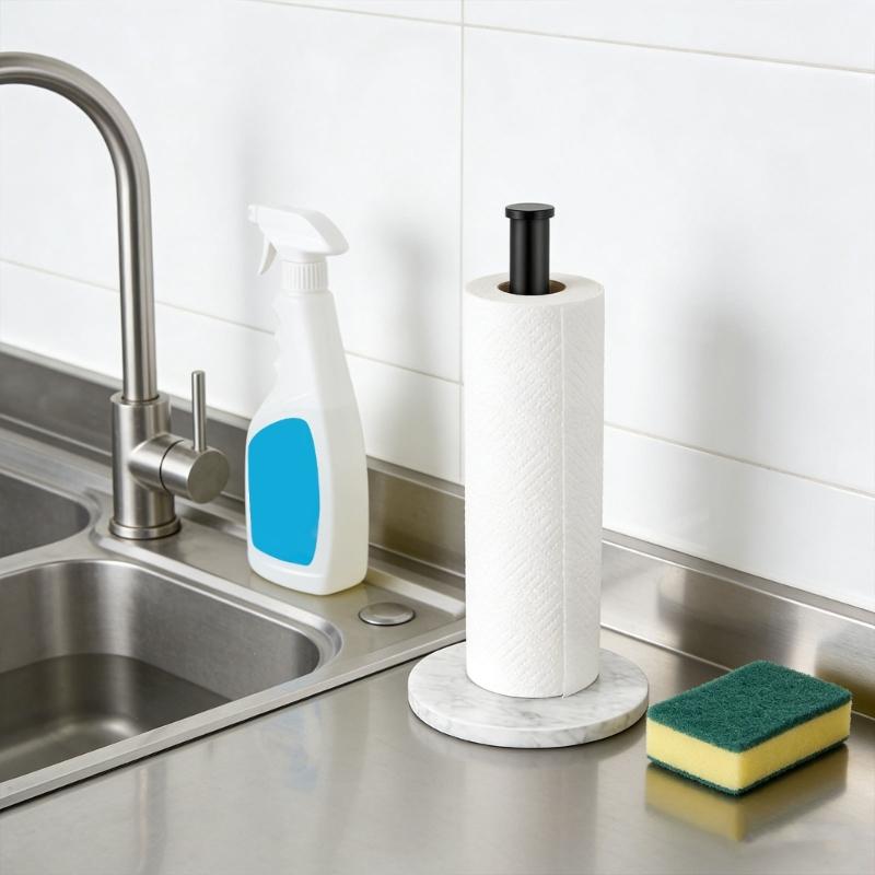 Stahl & Marmor Küchenpapierhalter mit rutschfester Basis Elegantes Marmor-Basis-Küchenpapierständer für Arbeitsplatten Lagerung