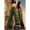 Wiosna Jesień Wielokieszeniowe Szerokie nogawki Proste nogawki Wyszczuplające Luźne Street Casualowe spodnie cargo Trend Streetwear Damskie spodnie typu baggy Vintage Spodnie dresowe